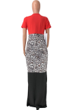 Red Sexy Leopard Patchwork V Neck Pencil Skirt Dresses