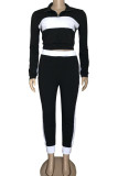 Black Fashion Casual adult Ma'am Patchwork Solid Two Piece Suits pencil Long Sleeve Two Pieces