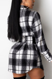 Black And White Casual Plaid Patchwork Turndown Collar Pencil Skirt Dresses