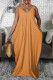 Yellow Sexy Casual Solid Basic V Neck Loose Sling Dresses