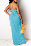 Rose Red Fashion Sexy Solid Hollowed Out Backless Slit Halter Sleeveless Dress