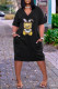 Black Fashion Casual Character Basic V Neck Loose Dress