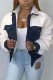Blue Fashion Casual Patchwork Cardigan Turndown Collar Outerwear