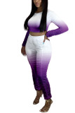 purple Polyester Fashion Active adult Ma'am Gradient Two Piece Suits pencil Long Sleeve Two Pieces