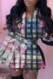 Red Sexy Patchwork With Belt Turndown Collar Irregular Dress Dresses