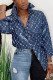 Blue Fashion Casual Print Basic Turndown Collar Tops