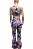 multicolor Milk Silk Casual Floral Print Straight Sleeveless Two Pieces