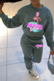 Light Gray Casual Print Patchwork O Neck Long Sleeve Two Pieces