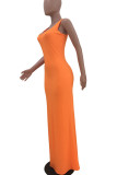 Orange Sexy Solid Spaghetti Strap Swagger Dresses