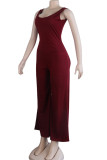 Wine Red Sexy Solid Polyester Sleeveless Slip