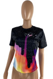 Black Fashion Casual Print Basic O Neck T-Shirts
