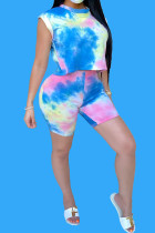 Pink Polyester Fashion Casual Print Tie Dye Two Piece Suits pencil Sleeveless Two Pieces