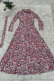 Leopard Print Fashion Casual Print With Belt Turndown Collar Long Sleeve Dresses