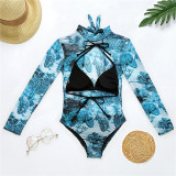 Blue Sexy Print Split Joint Swimwears