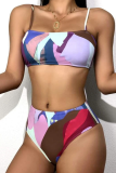 Rose Red Sexy Print Split Joint Swimwears Three Pieces