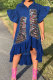 Royal blue Fashion Casual adult Black Royal blue Lake Blue Ruffled Sleeve Half Sleeves Notched A-Line Mid-Calf Patchwork Solid Sequin ruffle asymmetrical fastener Dresses
