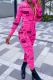 Rose Red Casual Print Patchwork Hooded Collar Skinny Jumpsuits