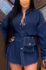 Deep Blue Sexy Casual Solid Split Joint Pocket Frenulum Turndown Collar Pencil Skirt Dresses