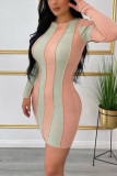 Pink Sexy Character O Neck Wrapped Skirt Dresses