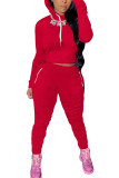 rose red Fashion Sexy Adult Polyester Solid Split Joint Fold Hooded Collar Long Sleeve Regular Sleeve Regular Two Pieces