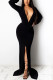 Black Sexy Solid Patchwork V Neck Irregular Dress Dresses