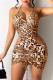 Yellow Fashion Sexy Print Backless V Neck Sleeveless Dress