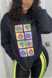 Black Fashion Casual Print Basic O Neck Tops