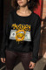 Black Fashion Casual Print Basic O Neck Tops