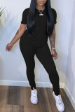Red Casual Solid Patchwork O Neck Short Sleeve Two Pieces