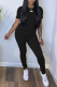 Black Casual Solid Patchwork O Neck Short Sleeve Two Pieces