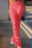 Pink Casual Living Solid Fold Pants Boot Cut Bottoms