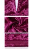 purple Polyester Sexy Ruffled Sleeve Long Sleeves V Neck Step Skirt skirt Solid Patchwork Club Dresses