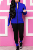 Blue Casual Solid pencil Long Sleeve Two Pieces