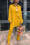 Rose Red Daily Solid Asymmetrical Shirt Collar Long Sleeve Two Pieces