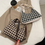 Deep Coffee Fashion Casual Plaid Shoulder Bags