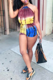 Yellow Fashion Sexy Print Backless O Neck Sleeveless Regular Romper