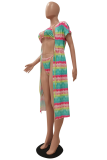 Pink Sexy Print Hollowed Out Patchwork Swimwears