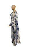 Grey Casual Print Patchwork O Neck Long Sleeve Three Pieces