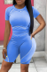 Blue Casual Solid Patchwork O Neck Short Sleeve Two Pieces