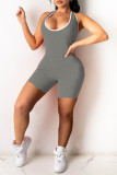 Red Casual Sportswear Solid Backless O Neck Skinny Romper