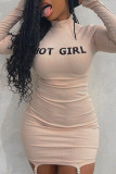 White Casual Letter Print O Neck Pencil Skirt Dresses