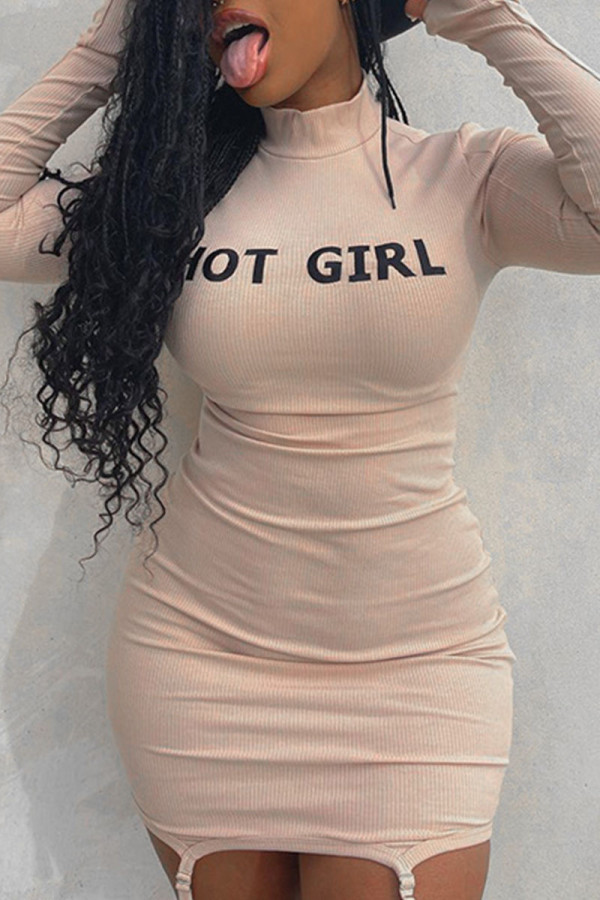 White Casual Letter Print O Neck Pencil Skirt Dresses