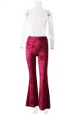 Red Polyester Elastic Fly Sleeveless High Solid Patchwork Loose Pants Pants