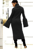 Wine Red Polyester Sexy Bell sleeve Long Sleeves Turtleneck Step Skirt Mid-Calf asymmetrical Solid Patchwork