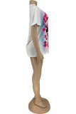 White Fashion Casual Print Basic O Neck T-Shirts