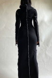 Black Casual Solid Make Old Split Joint Hooded Collar Pencil Skirt Dresses