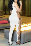 Red Fashion Sexy Solid Hollowed Out O Neck Skinny Jumpsuits