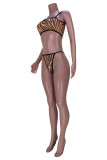 Stripe Fashion Sexy Print Basic Swimwears Three-piece Set