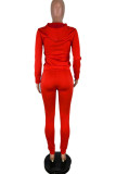 Red Fashion Casual Adult Twilled Satin Solid Split Joint Hooded Collar Long Sleeve Regular Sleeve Regular Two Pieces