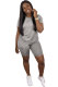 Grey Polyester Fashion Casual adult Patchwork Solid Two Piece Suits Straight Short Sleeve Two Pieces